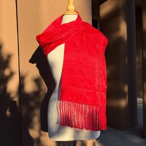 Hong Kong Elegant Crimson Red Silk Scarf, vintage 2003, Never Worn